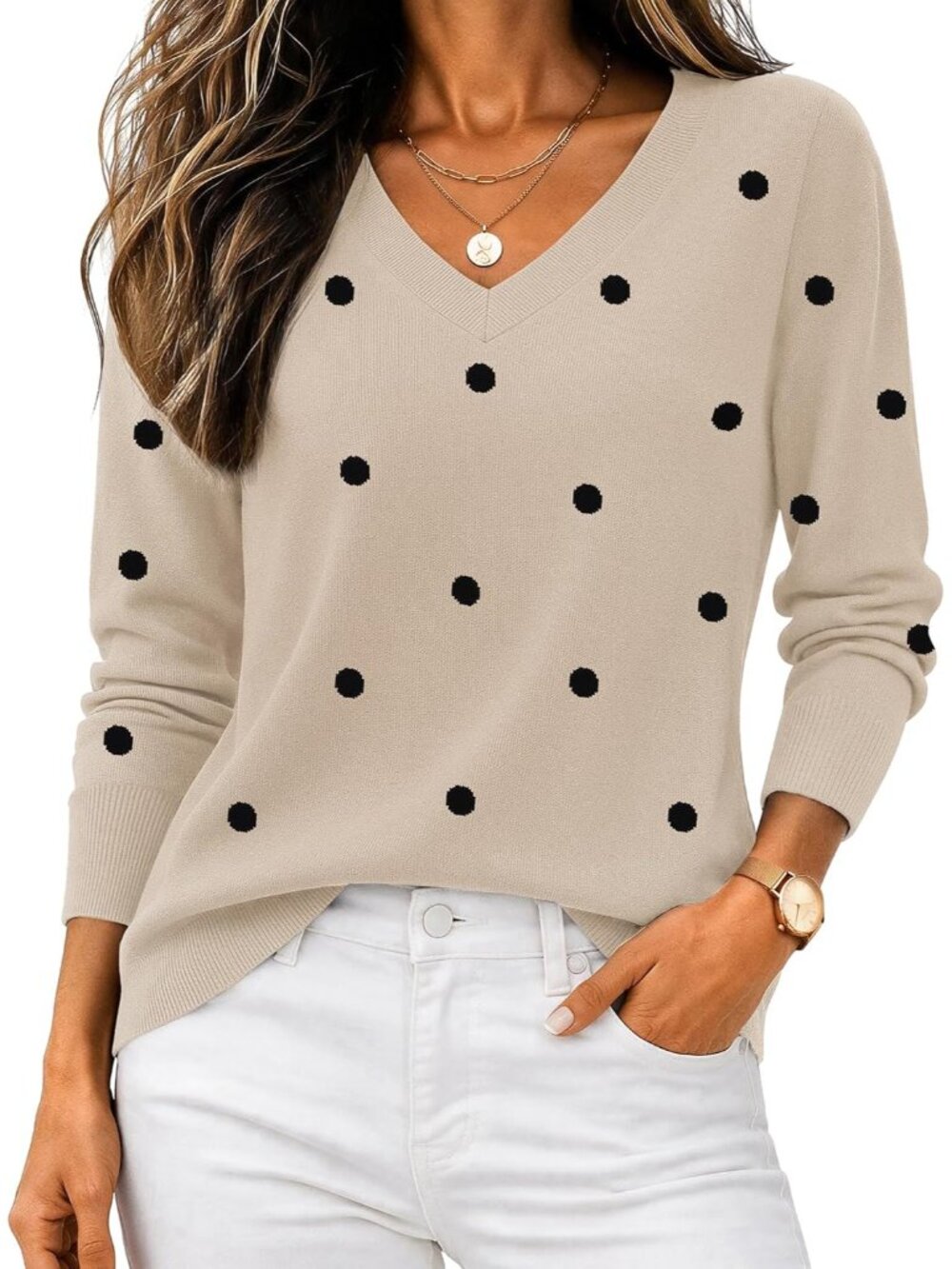 Women's 2026 Fall Polka Dot V-Neck Sweater - Soft, Cozy & Versatile
